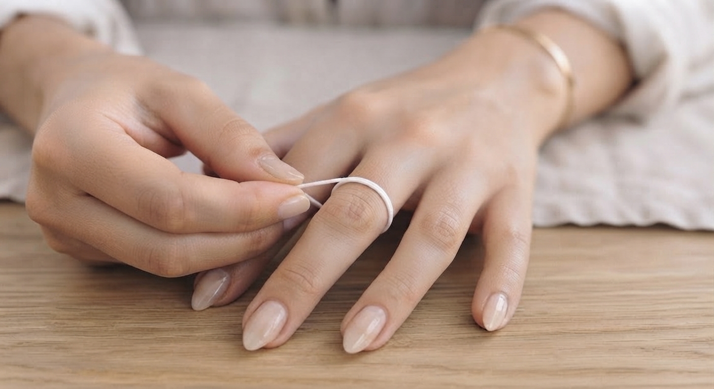 Wrap a strip of paper or string around the base of your finger